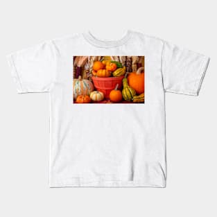 Orange Basket With Autumn Gourds Kids T-Shirt